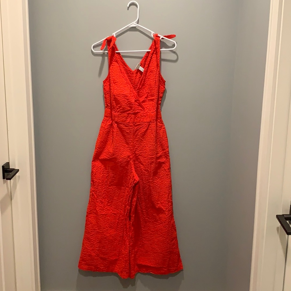 Wide leg crinkled sleeveless jumpsuit